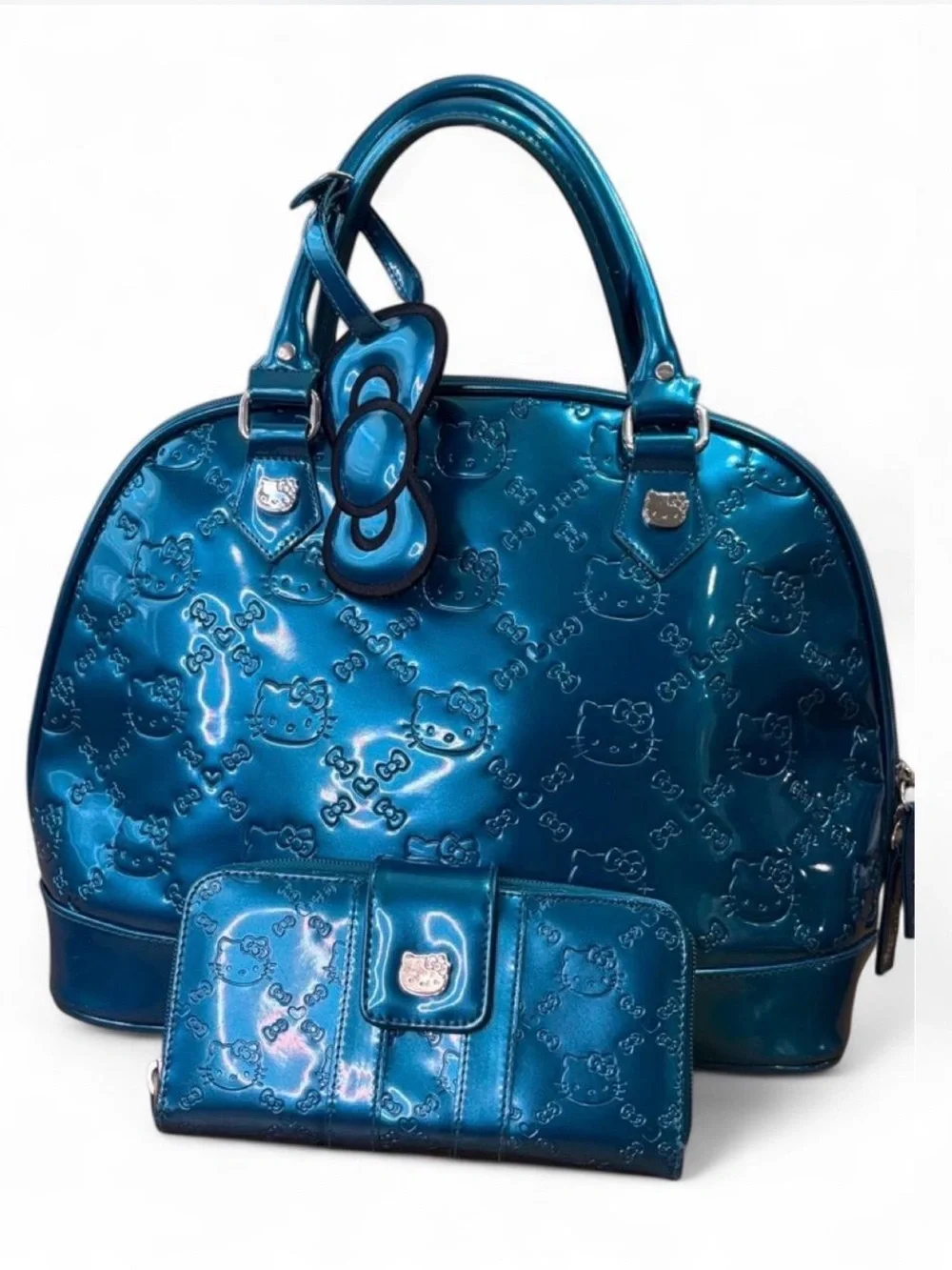 RARE Loungefly Hello Kitty XL Embossed Patent Satchel Purse + Wallet